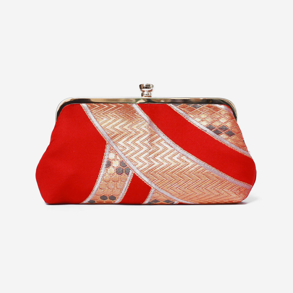 Heritage ReFashioned | Vintage Japanese Obi Clutch Purse - Red and Gold Seigaihai Kimono