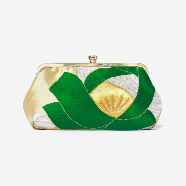 Heritage ReFashioned | Vintage Japanese Obi Clutch Purse - Camellia Clutch in Green & Gold